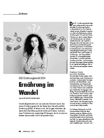 Vorschauseite 1: DGE-Ernährungsbericht 2024 Ernährung im Wandel
