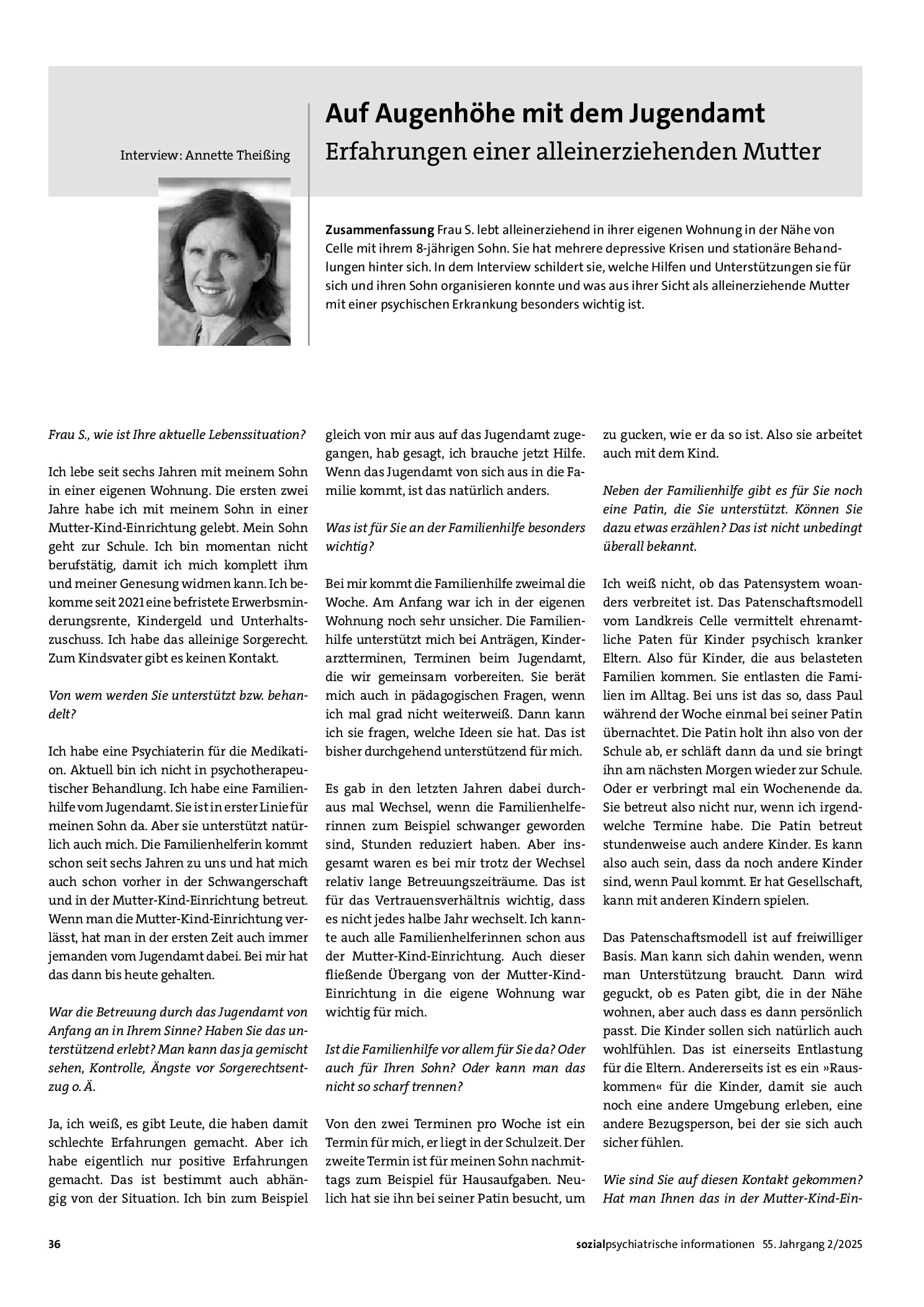 Vorschauseite 1: Auf Augenhöhe mit dem Jugendamt. Interview: Annette Theißing – Erfahrungen einer alleinerziehenden Mutter