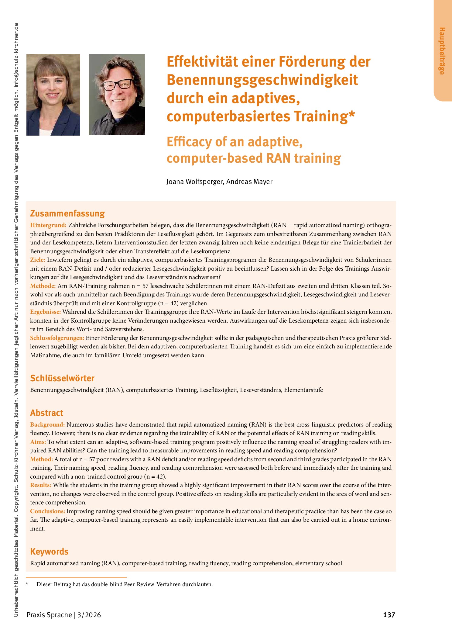 Vorschauseite 1: Effektivität einer Förderung der Benennungsgeschwindigkeit durch ein adaptives, computerbasiertes Training