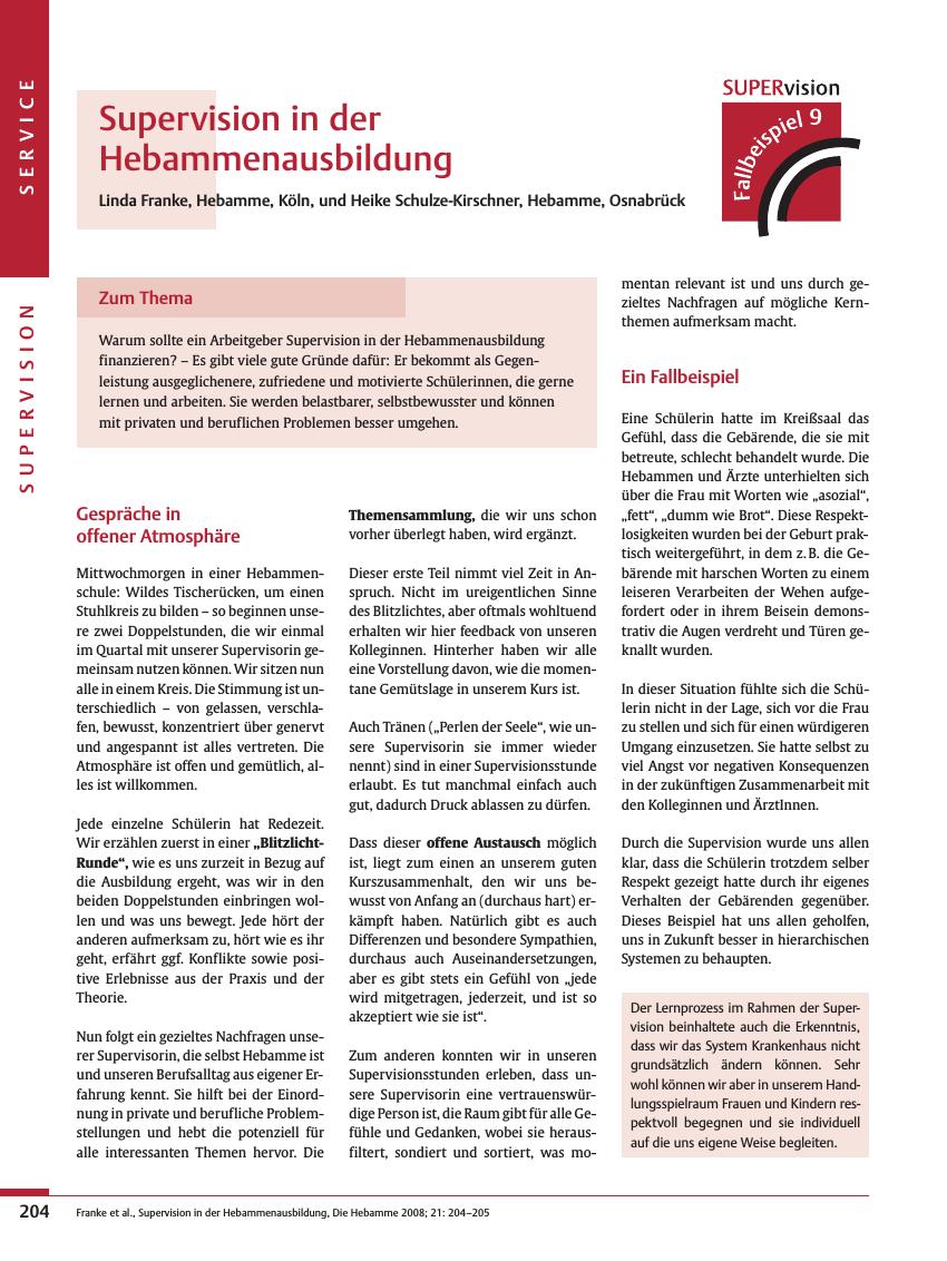 Vorschauseite 1: Supervision in der Hebammenausbildung