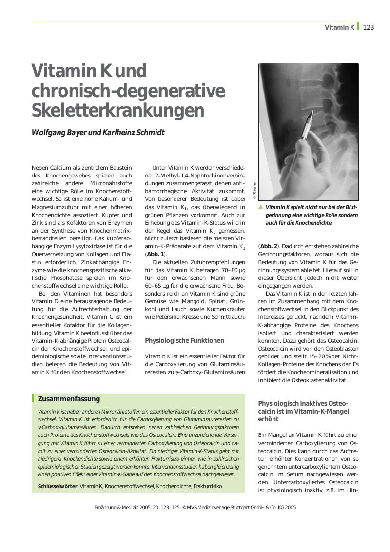 Vorschauseite 1: Vitamin K und chronisch-degenerative Skeletterkrankungen