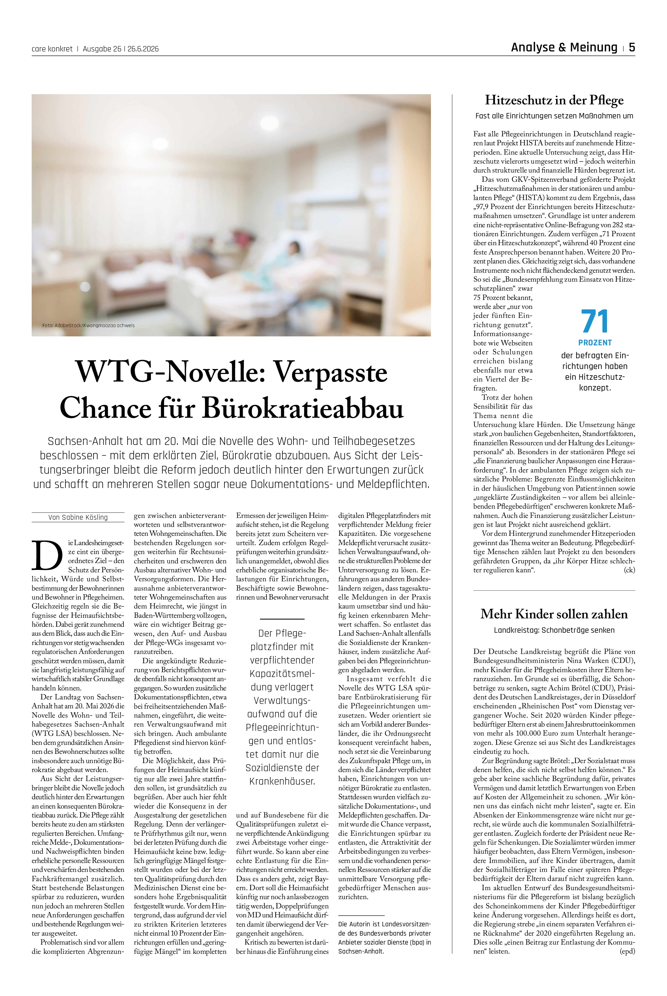 Vorschauseite 1: WTG-Novelle: Verpasste Chance für Bürokratieabbau