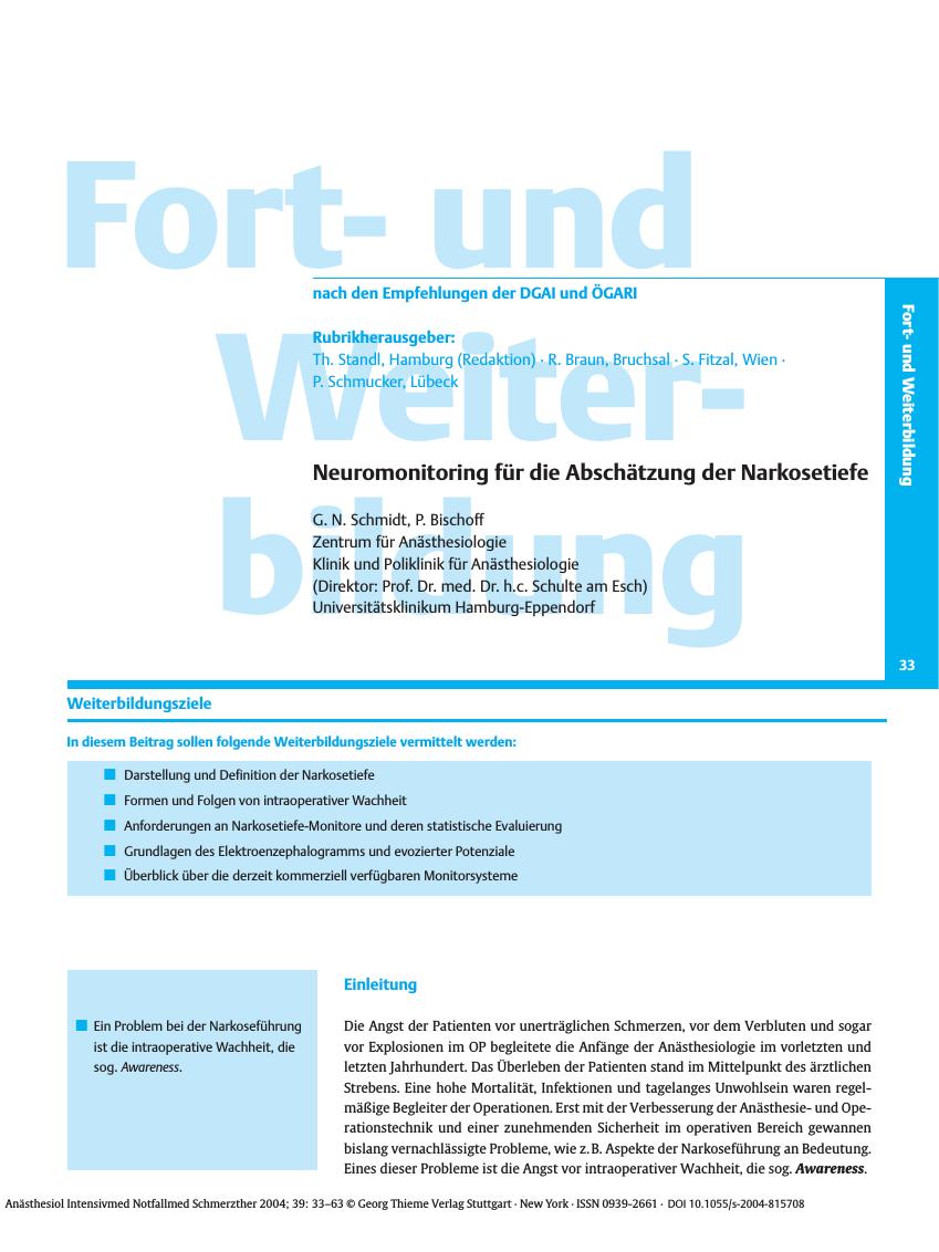 Vorschauseite 1: Neuromonitoring für die Abschätzung der Narkosetiefe