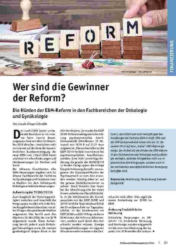 Vorschauseite 1: Wer sind die Gewinner der Reform? Die Hürden der EBM-Reform in den Fachbereichen der Onkologie und Gynäkologie