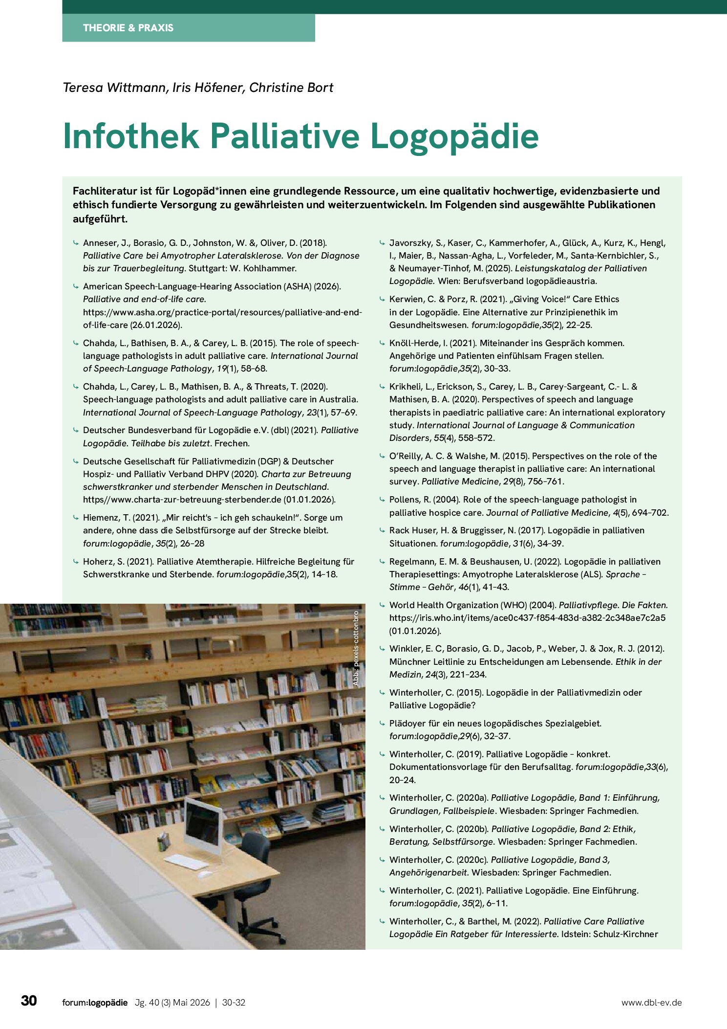 Vorschauseite 1: Infothek Palliative Logopädie