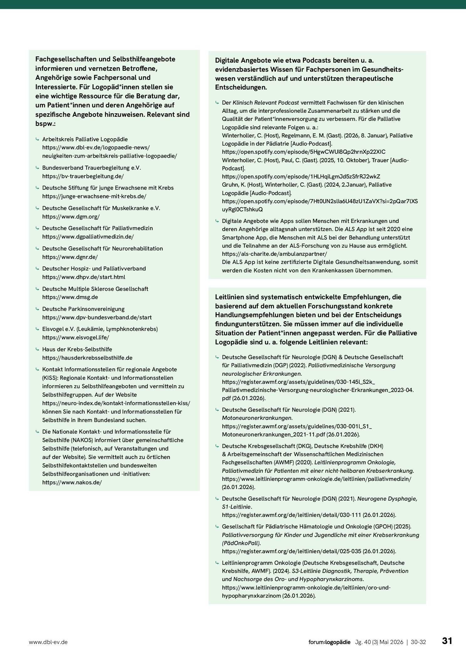 Vorschauseite 2: Infothek Palliative Logopädie