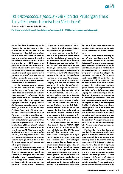 Vorschauseite 1: Ist Enterococcus faecium wirklich der Prüforganismus für alle chemothermischen Verfahren?