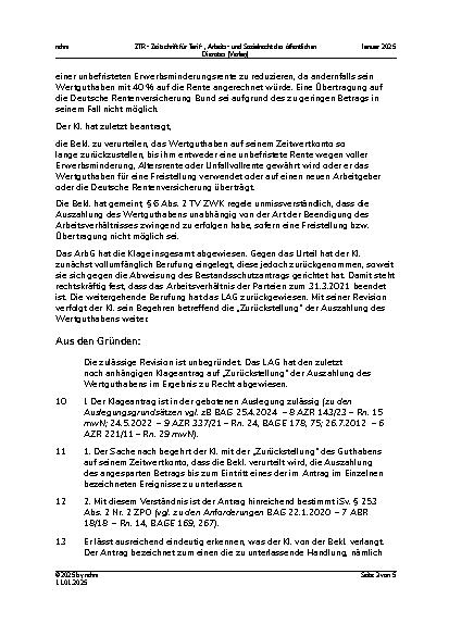 Vorschauseite 3: I. Tarifrecht Auszahlung des Guthabens auf einem Zeitwertkonto – Beendigung des Arbeitsverhältnisses