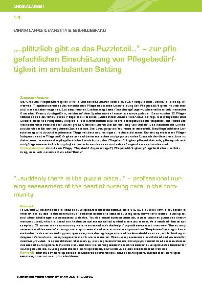 Vorschauseite 1: „…plötzlich gibt es das Puzzleteil…" – zur pflegefachlichen Einschätzung von Pflegebedürftigkeit im ambulanten Setting