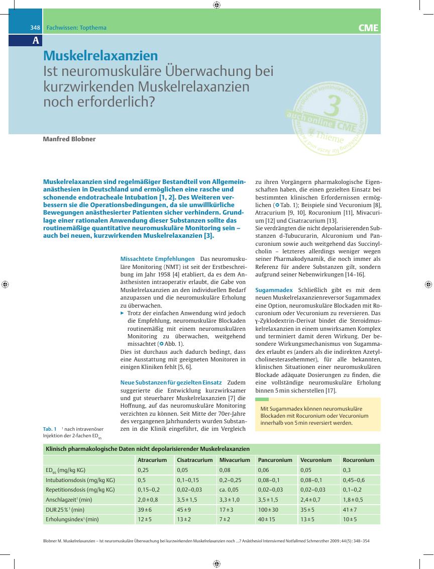 Vorschauseite 1: Ist neuromuskuläre Überwachung bei kurzwirkenden Muskelrelaxanzien noch erforderlich?
