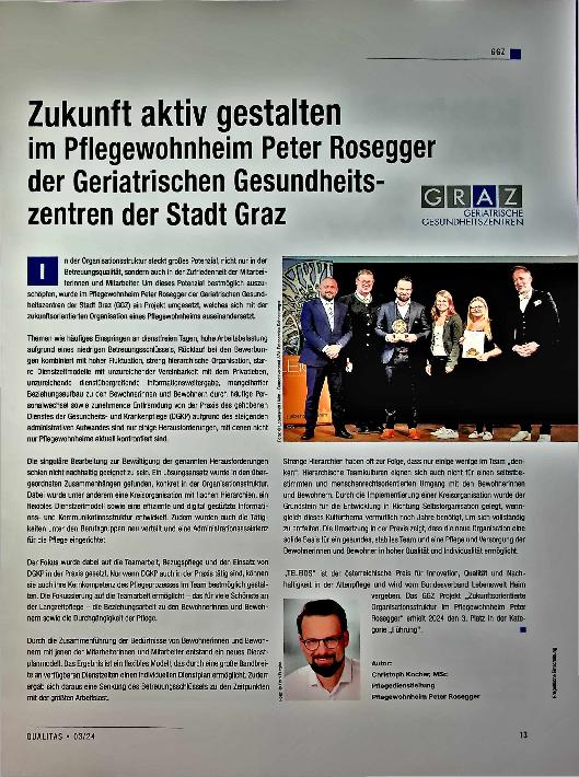 Vorschauseite 1: Zukunft aktiv gestalten im Pflegewohnheim Peter Rosegger der Geriatrischen Gesundheitszentren der Stadt Graz