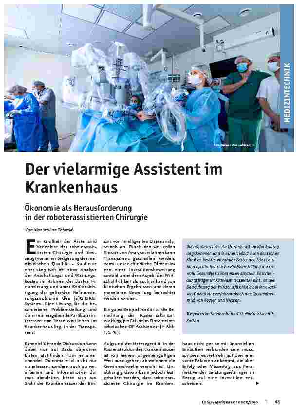 Vorschauseite 1: Der vielarmige Assistent im Krankenhaus: Ökonomie als Herausforderung in der roboterassistierten Chirurgie