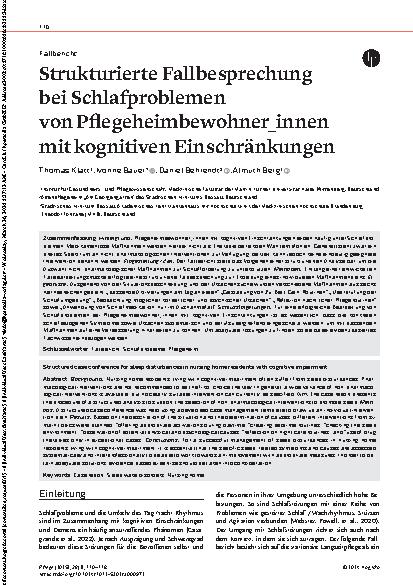 Vorschauseite 1: Strukturierte Fallbesprechung bei Schlafproblemen von Pflegeheimbewohner_innen mit kognitiven Einschränkungen