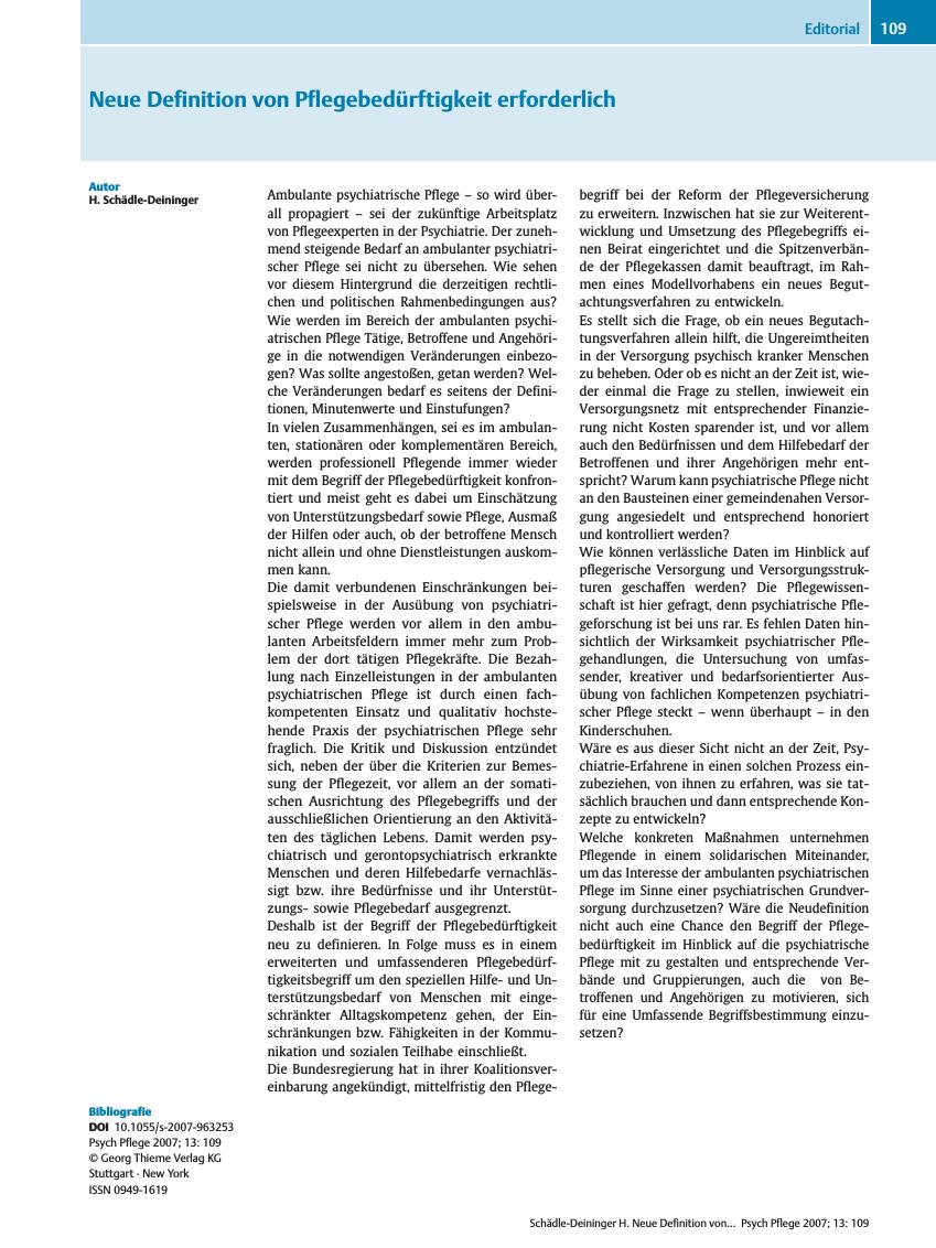 Vorschauseite 1: Neue Definition von Pflegebedürftigkeit erforderlich