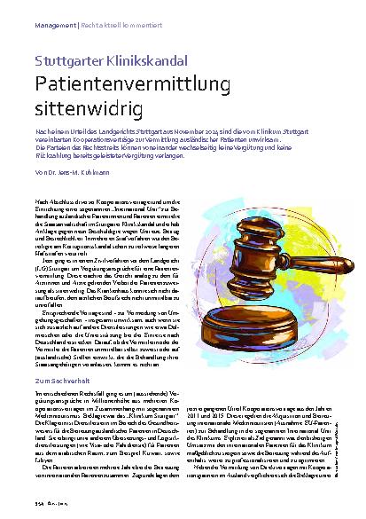 Vorschauseite 1: Stuttgarter Klinikskandal Patientenvermittlung sittenwidrig