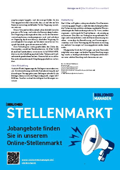 Vorschauseite 4: Stuttgarter Klinikskandal Patientenvermittlung sittenwidrig