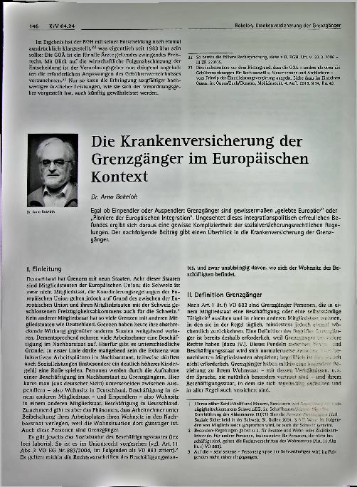 Vorschauseite 1: Die Krankenversicherung der Grenzgänger im Europäischen Kontext