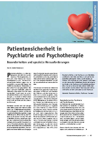 Vorschauseite 1: Patientensicherheit in Psychiatrie und Psychotherapie Besonderheiten und spezielle Herausforderungen