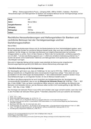 Vorschauseite 1: Rechtliche Herausforderungen und Haftungsrisiken für Banken und rechtliche Betreuer bei der Vermögensanlage und bei Darlehensgeschäften