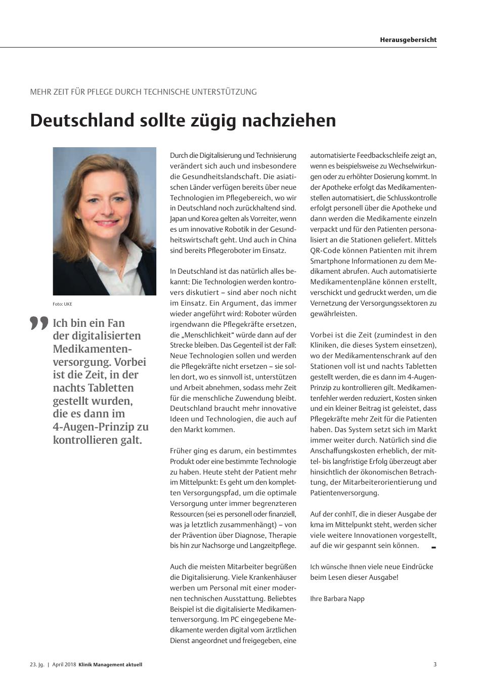 Vorschauseite 1: Mehr zeit für Pflege durch Technische unterstützung: Deutschland sollte zügig nachziehen
