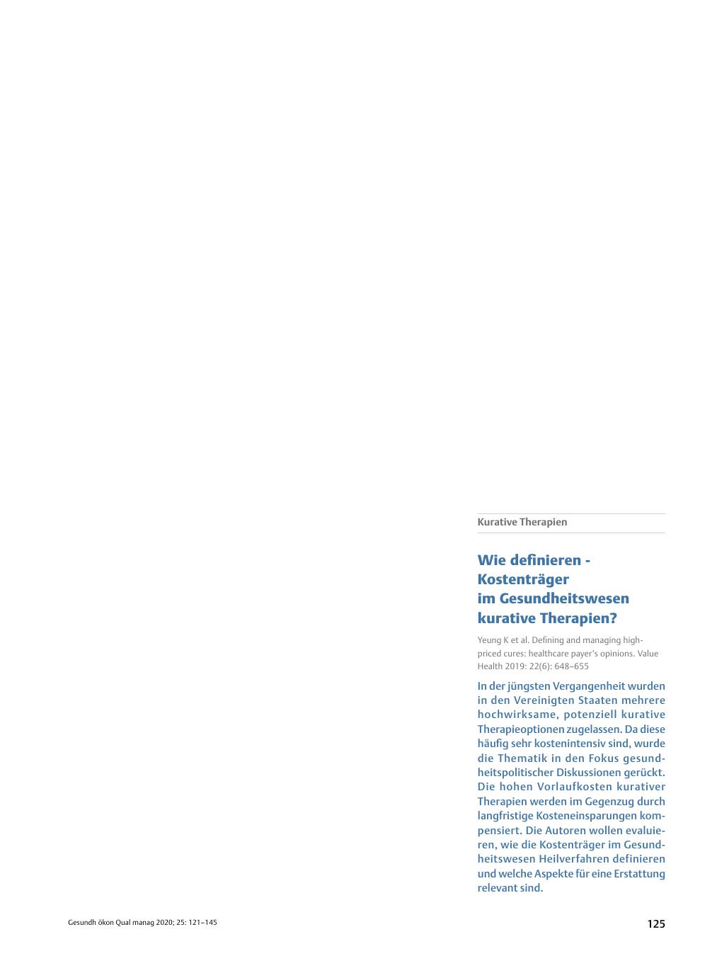 Vorschauseite 1: Kurative Therapien - Wie definieren Kostenträger im Gesundheitswesen kurative Therapien?