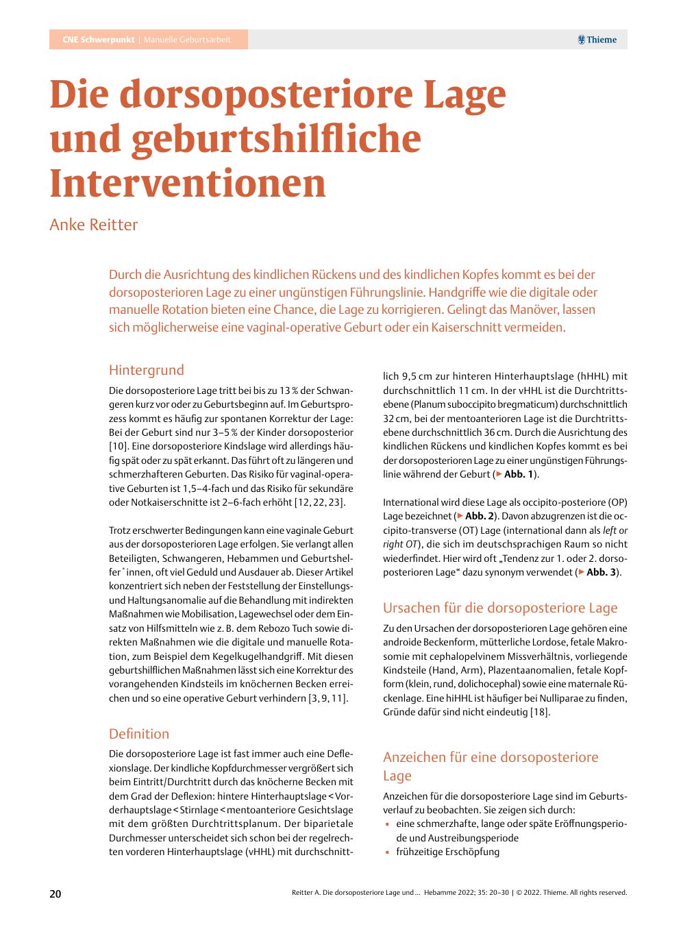 Vorschauseite 1: Die dorso-posteriore Lage und geburtshilfliche Interventionen