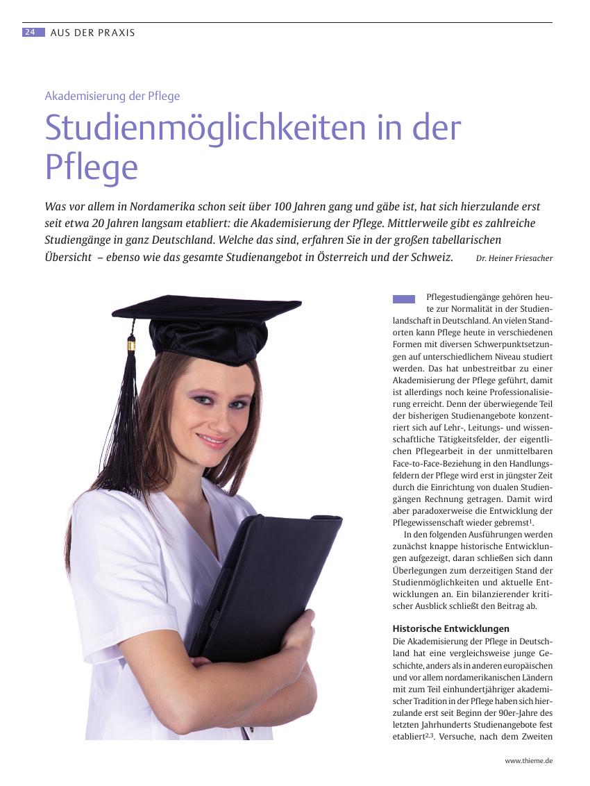 Vorschauseite 1: Studienmöglichkeiten in der Pflege