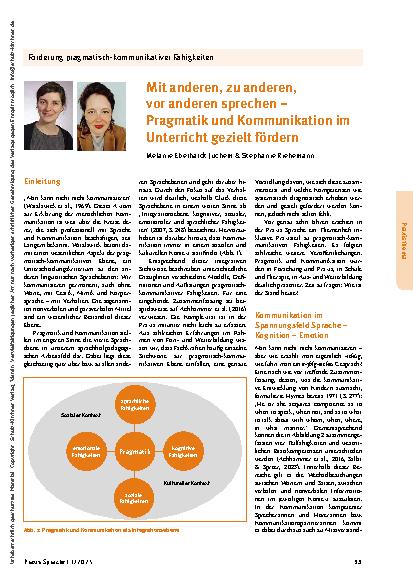 Vorschauseite 1: Mit anderen, zu anderen, vor anderen sprechen – Pragmatik und Kommunikation im Unterricht gezielt fördern