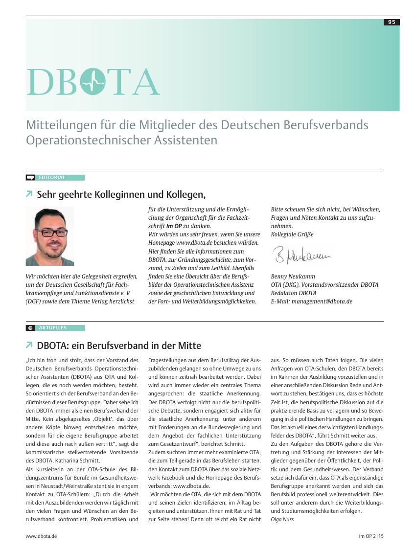 Vorschauseite 1: Mitteilungen für die Mitglieder des Deutschen Berufsverbands Operationstechnischer Assistenten