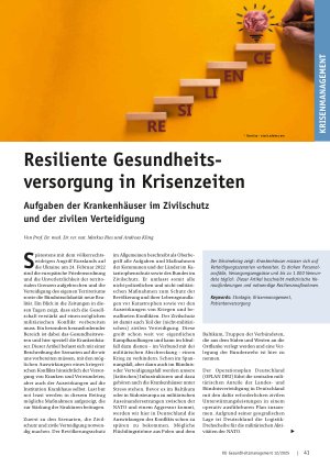 Vorschauseite 1: Resiliente Gesundheitsversorgung in Krisenzeiten Aufgaben der Krankenhäuser im Zivilschutz und der zivilen Verteidigung