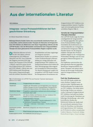 Vorschauseite 1: Integraseversus Proteaseinhibitoren bei fort geschrittener Erkrankung