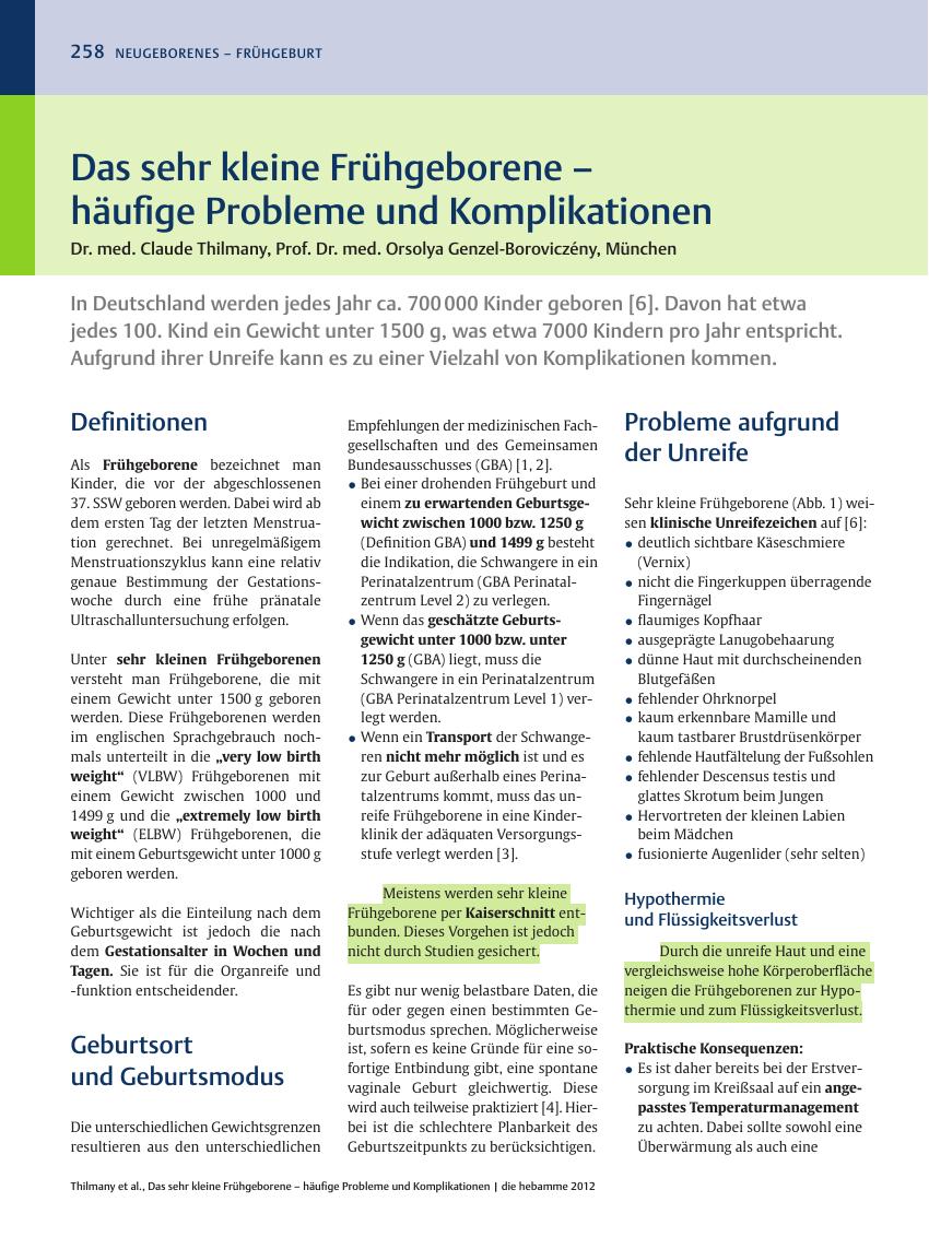 Vorschauseite 1: Das sehr kleine Frühgeborene – häufige Probleme und Komplikationen