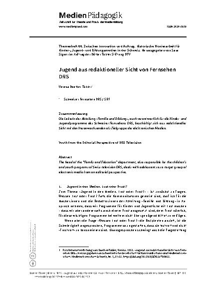 Vorschauseite 1: Jugend aus redaktioneller Sicht von Fernsehen DRS