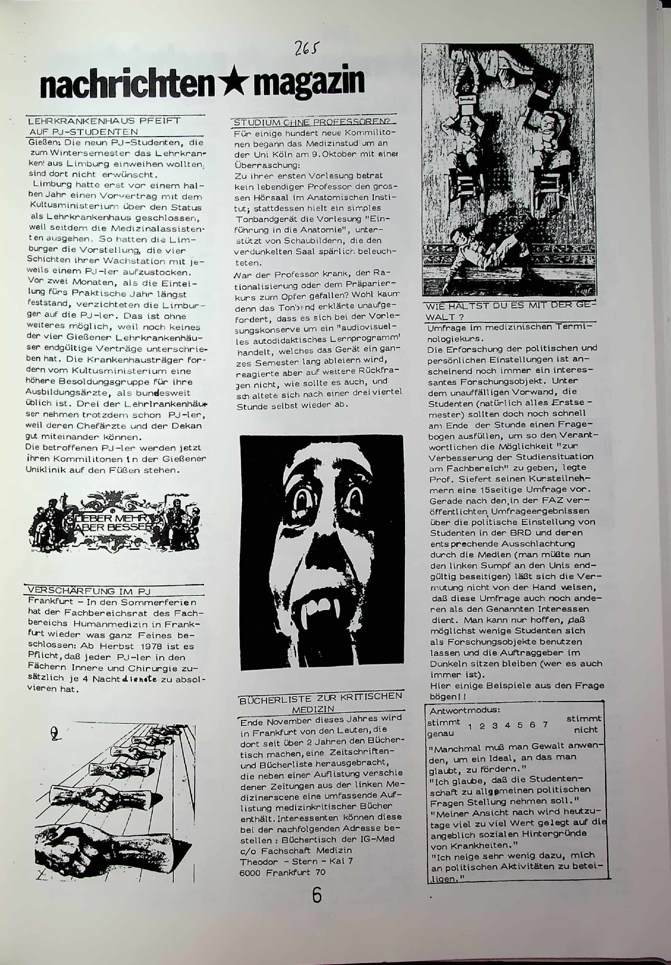 Vorschauseite 2: Nachrichten/Magazin: Gesundheitsladen Berlin, Lehrkrankenhaus, Verschärfung im PJ, Kleider machen Leute, Funkkolleg „Umwelt und Gesundheit“, Dr. med. Mabuse jetzt auch in München
