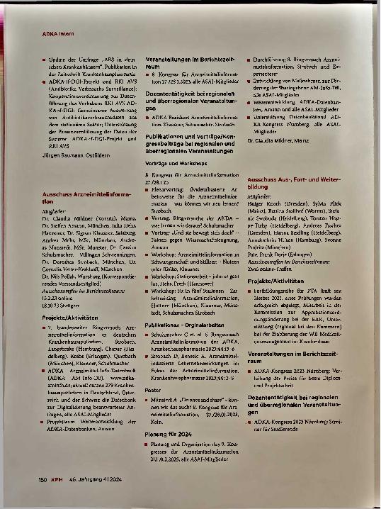 Vorschauseite 2: Berichte der ADKA-Ausschüsse