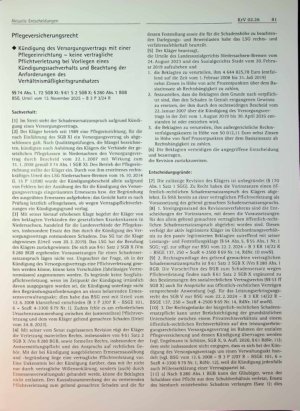 Vorschauseite 1: Kündigung des Versorgungsvertrags mit einer Pflegeeinrichtung - keine vertragliche Pflichtverletzung bei Vorliegen eines Kündigungssachverhalts und Beachtung der Anforderungen des…
