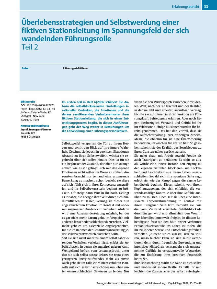 Vorschauseite 1: Überlebensstrategien und Selbstwerdung einer fiktiven Stationsleitung im Spannungsfeld der sich wandelnden Führungsrolle