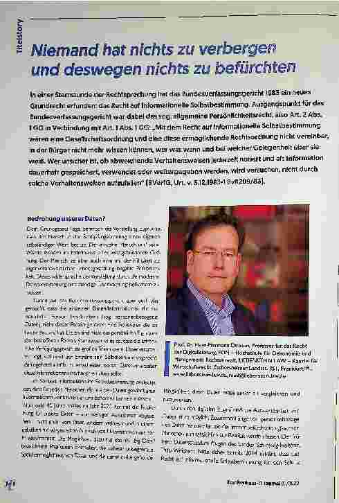 Vorschauseite 1: Niemand hat nichts zu verbergen und deswegen nichts zu befürchten.