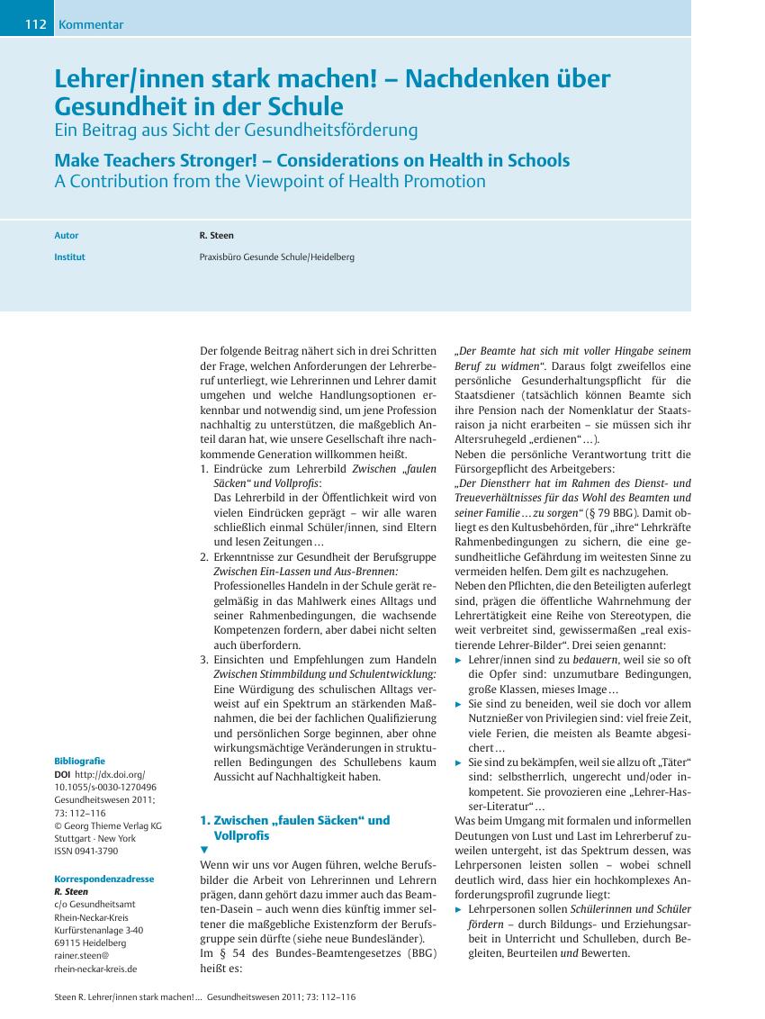 Vorschauseite 1: Lehrer/innen stark machen! – Nachdenken über Gesundheit in der Schule