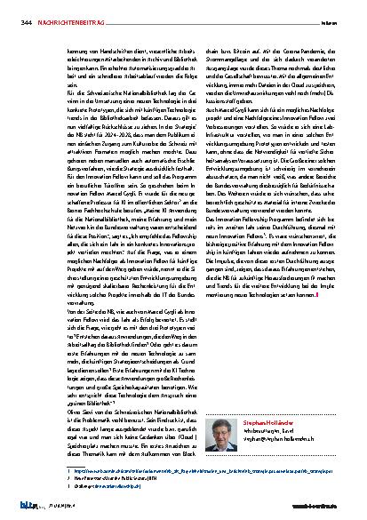 Vorschauseite 5: Schweizerische Nationalbibliothek auf der Suche nach neuen Technologien