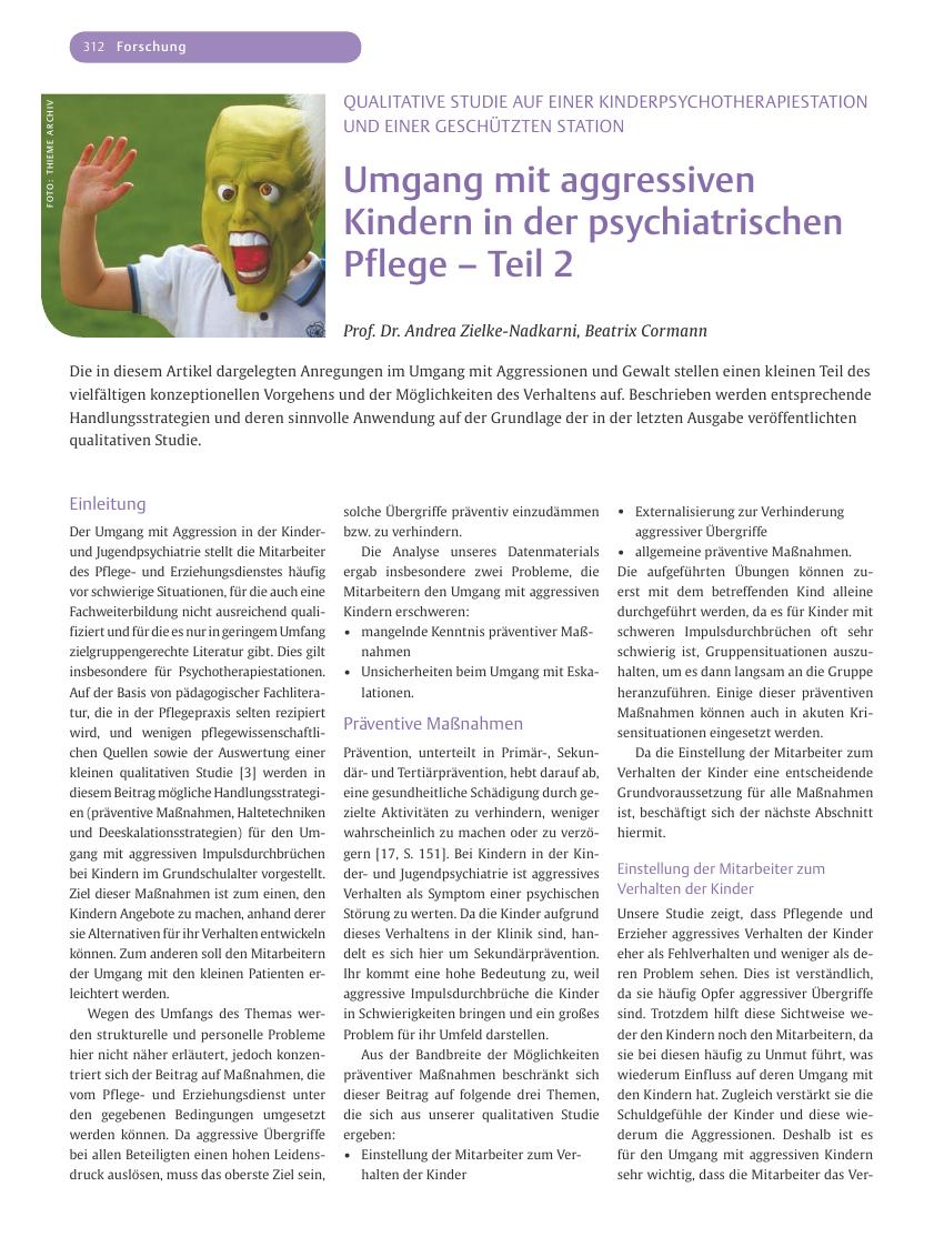 Vorschauseite 1: Umgang mit aggressiven Kindern in der psychiatrischen Pflege – Teil 2