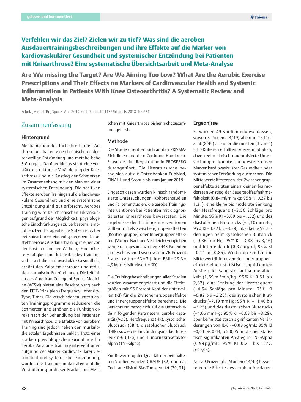 Vorschauseite 1: Verfehlen wir das Ziel? Zielen wir zu tief? Was sind die aeroben Ausdauertrainingsbeschreibungen und ihre Effekte auf die Marker von kardiovaskulärer Gesundheit und systemischer E…