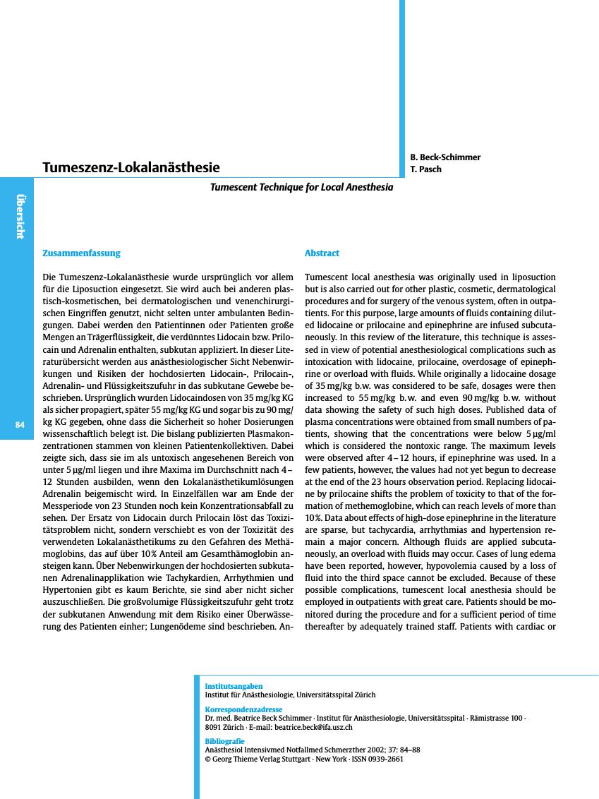 Vorschauseite 1: Tumeszenz-Lokalanästhesie