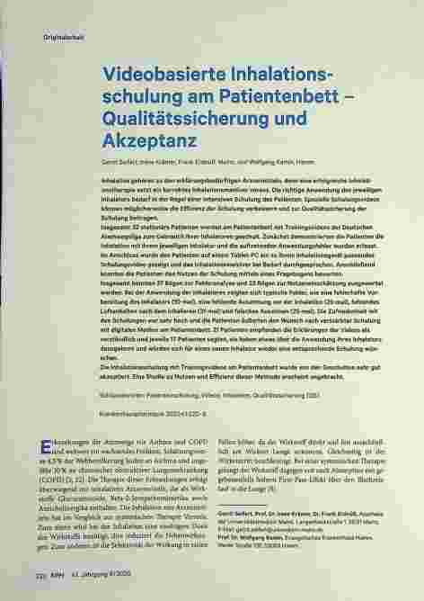 Vorschauseite 1: Videobasierte Inhalationsschulung am Patientenbett - Qualitätssicherung und Akzeptanz