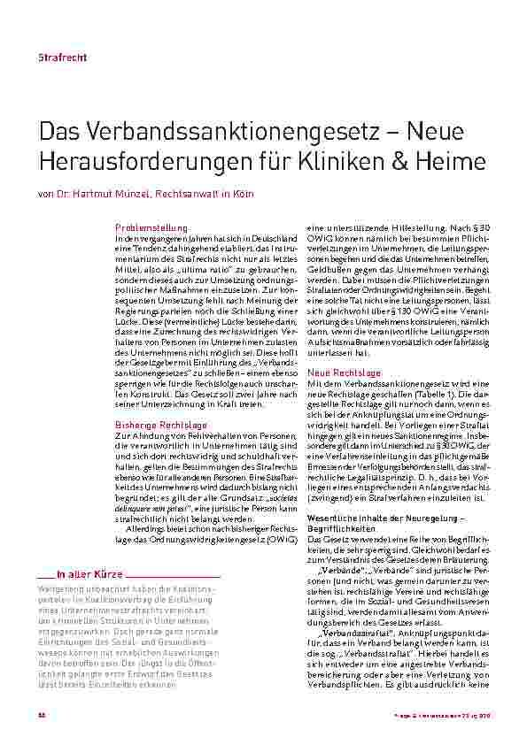Vorschauseite 1: Das Verbandssanktionengesetz – Neue Herausforderungen für Kliniken & Heime