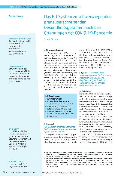 Vorschauseite 1: Das EU-System zu schwerwiegenden grenzüberschreitenden Gesundheitsgefahren nach den Erfahrungen der COVID-19-Pandemie