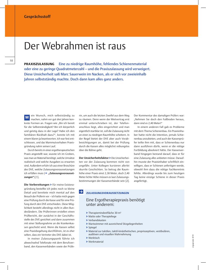 Vorschauseite 1: Praxiszulassung ? Der Webrahmen ist raus
