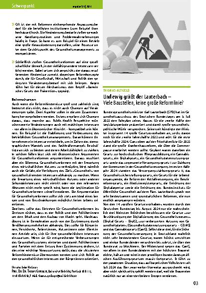Vorschauseite 1: Und ewig grüßt der Laubertbach – Viele Baustellen, keine große Reformlinie?