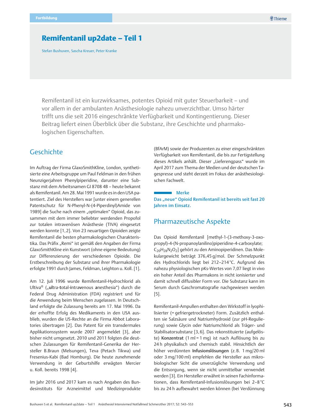 Vorschauseite 1: Remifentanil up2date – Teil 1