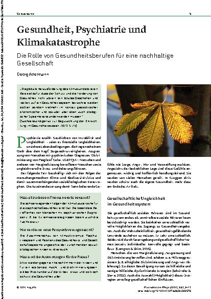 Vorschauseite 1: Gesundheit, Psychiatrie und Klimakatastrophe